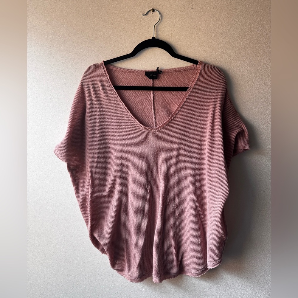 Out From Under Casual V-Neck Knit Waffle Top - Dusty Rose